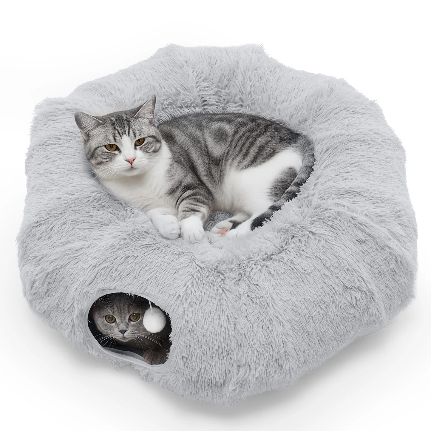 Cat Tunnel Bed with Soft Plush Washable Multifunctional Playground