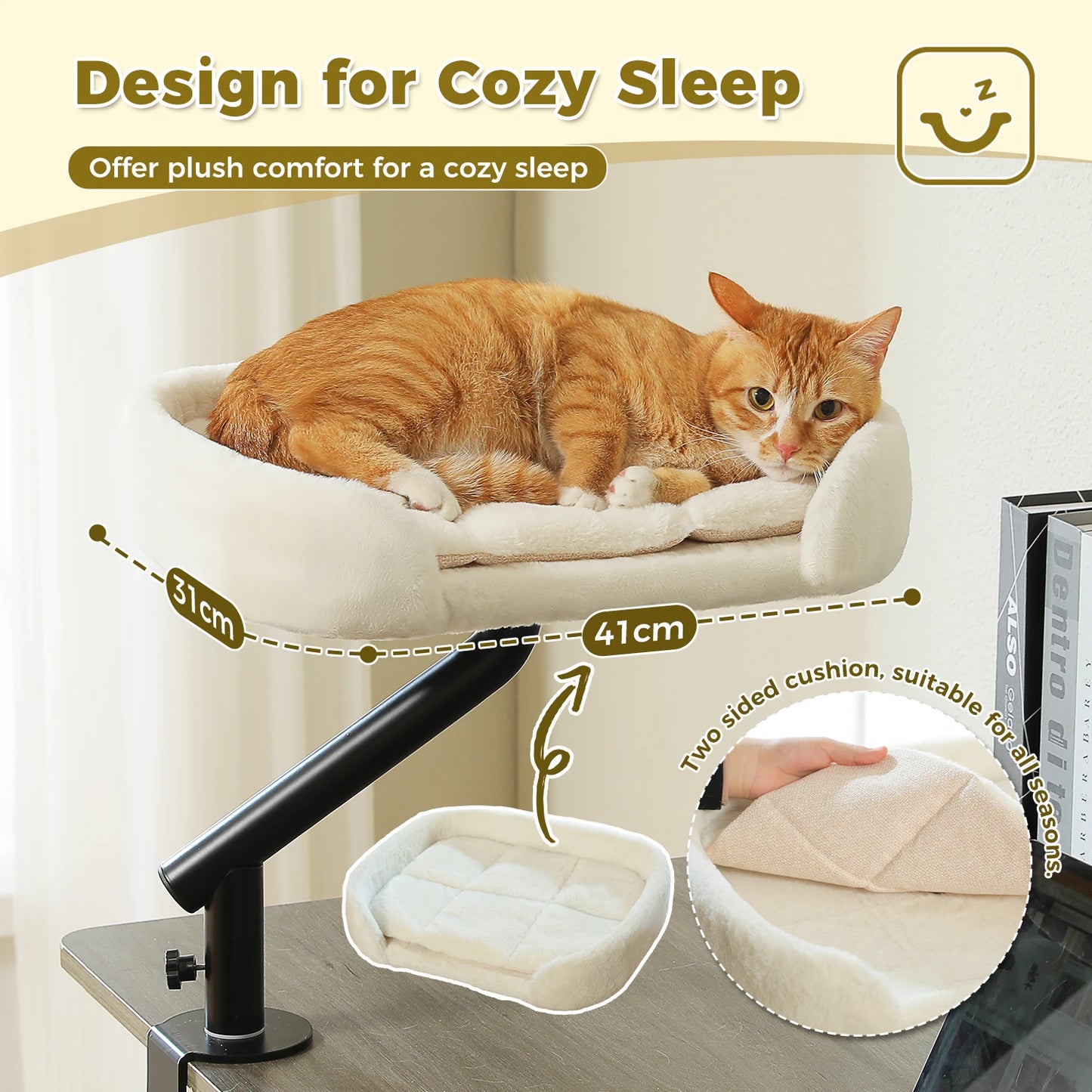 Cat Desk Bed, 360° Rotatable Cat Bed Stand for Indoor Cats, Adjustable Cat Basket