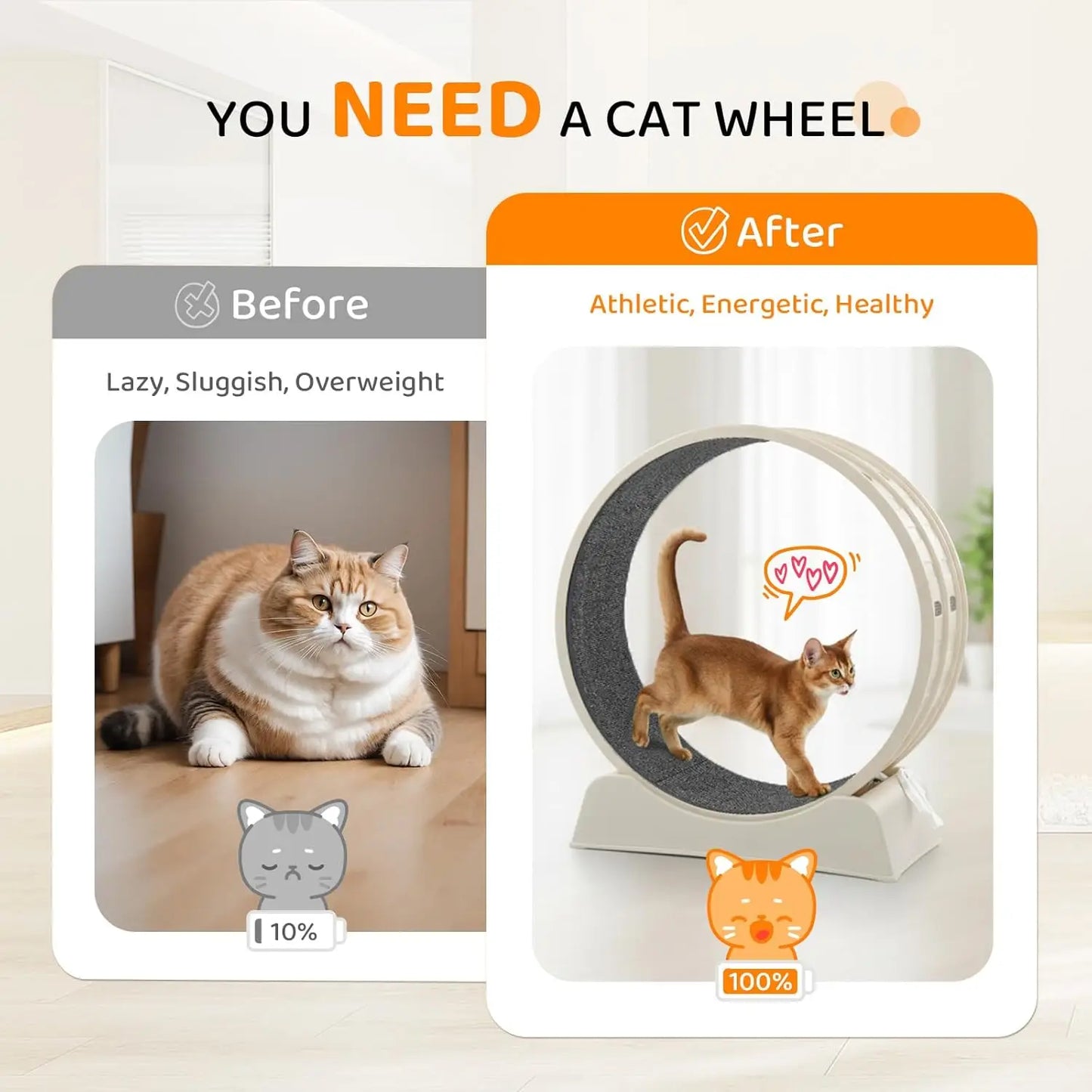 Cat Exercise Wheel, 31" Cat Treadmill for Indoor Cats, Cat Running Wheel with Carpeted Runway for Weight Loss