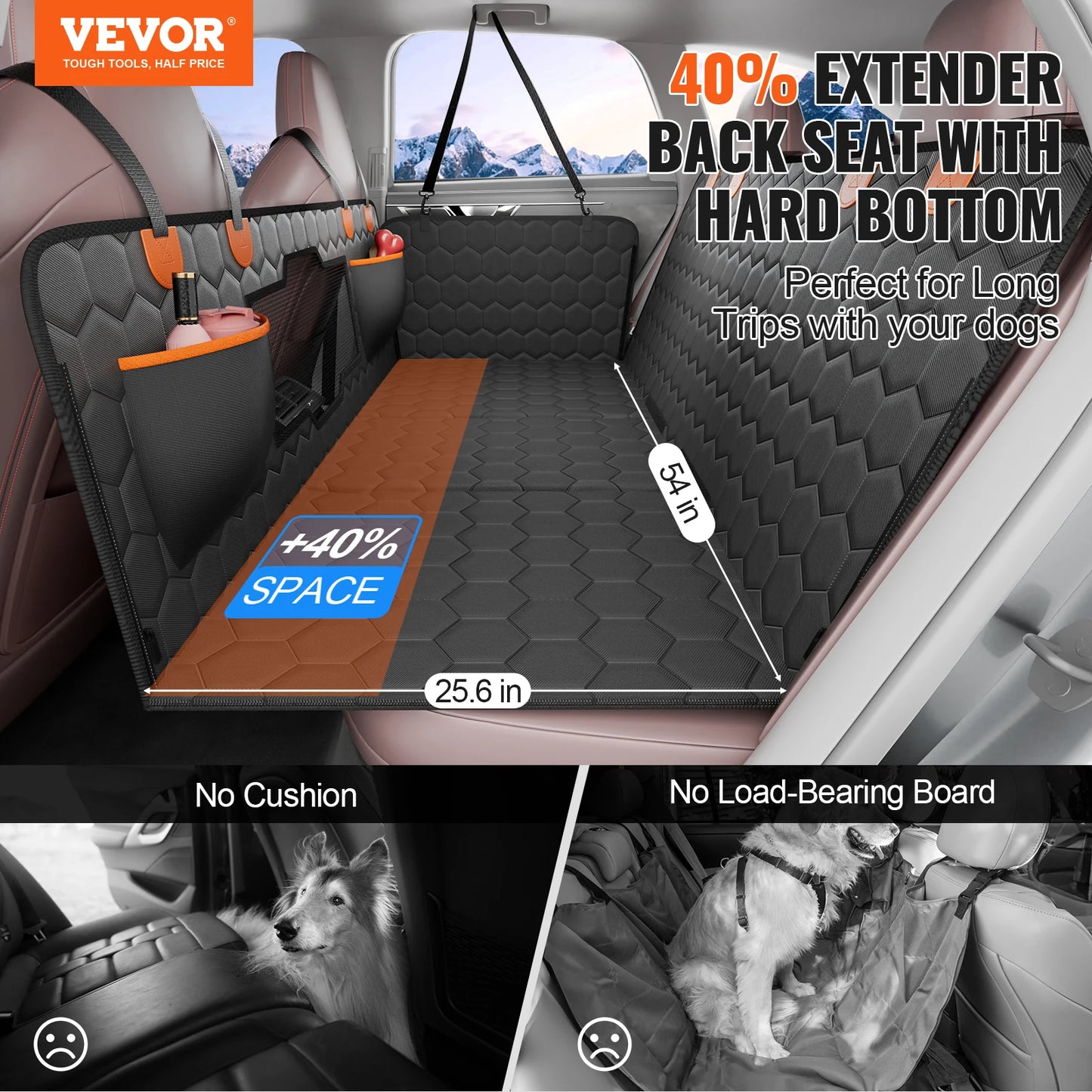 SucceBuy Back Seat Car Dog Hammock with Mesh Window and Storage Pocket, Supports 350lbs