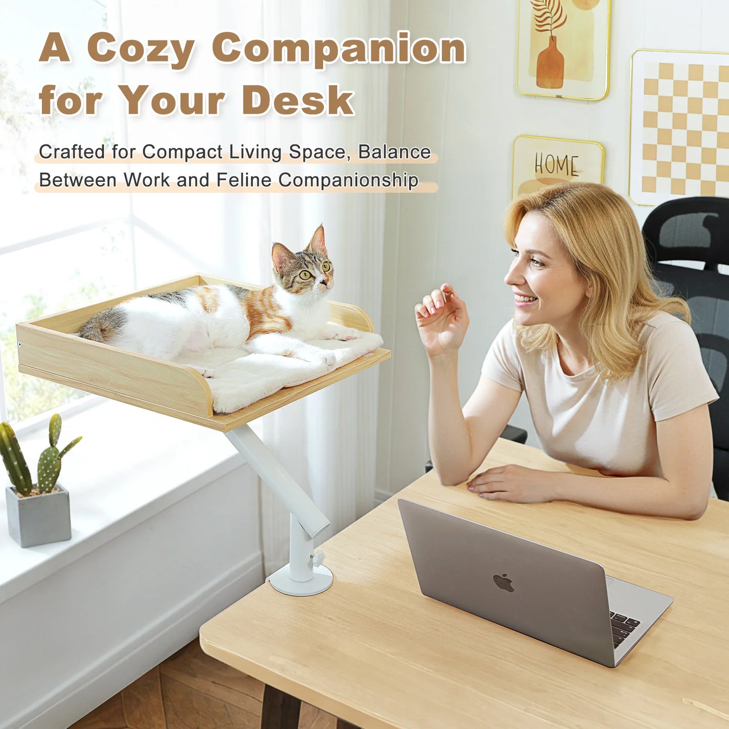 Cat Desk Bed, 360° Rotatable Cat Bed Stand for Indoor Cats, Adjustable Cat Basket
