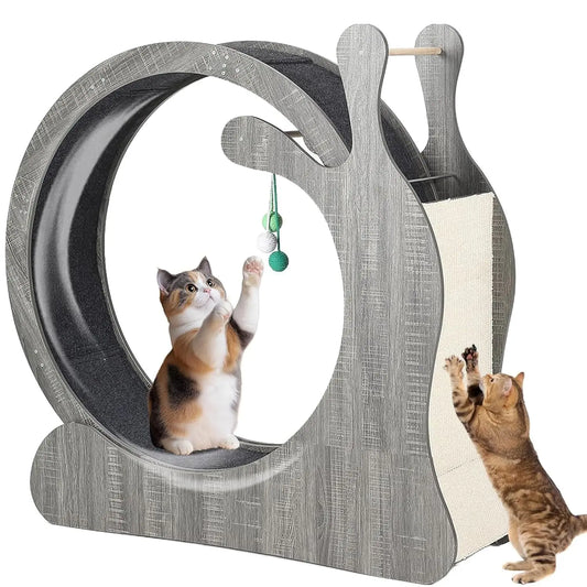 Cat Exercise Wheel, Large Cat Treadmill Wheel for Indoor Cats, 3-in-1 Cat Treadmill with Scratching Board and Play