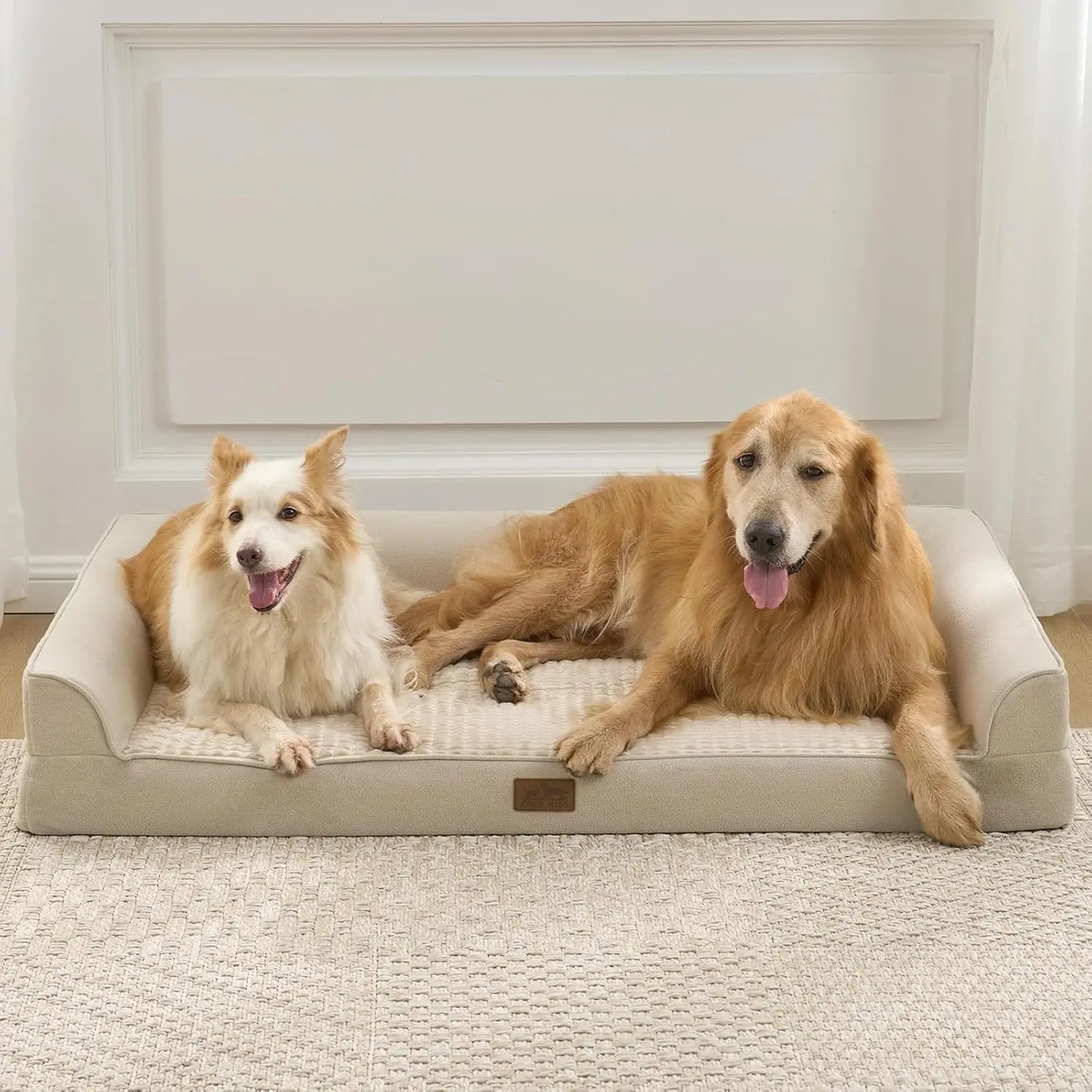 Orthopedic Dog Bed for Large Dogs, XL U-Shaped Sofa with Waterproof Lining, Egg Crate Foam Support Up to 100 lbs, Beige