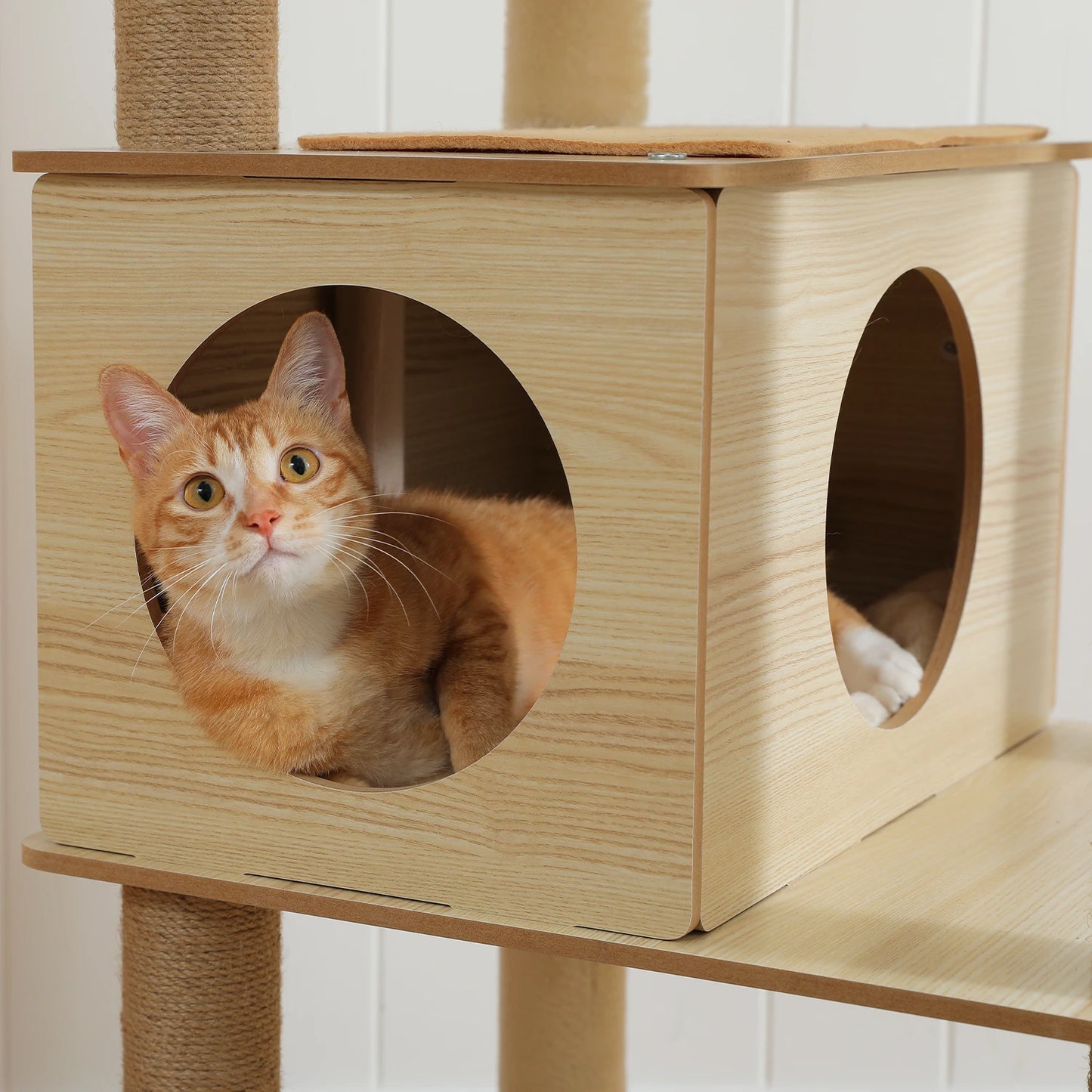 Multi-Level Wood Cat Tree with Scratching Posts, Spacious Condo, Hammock, Top Perch, Cat Scratcher
