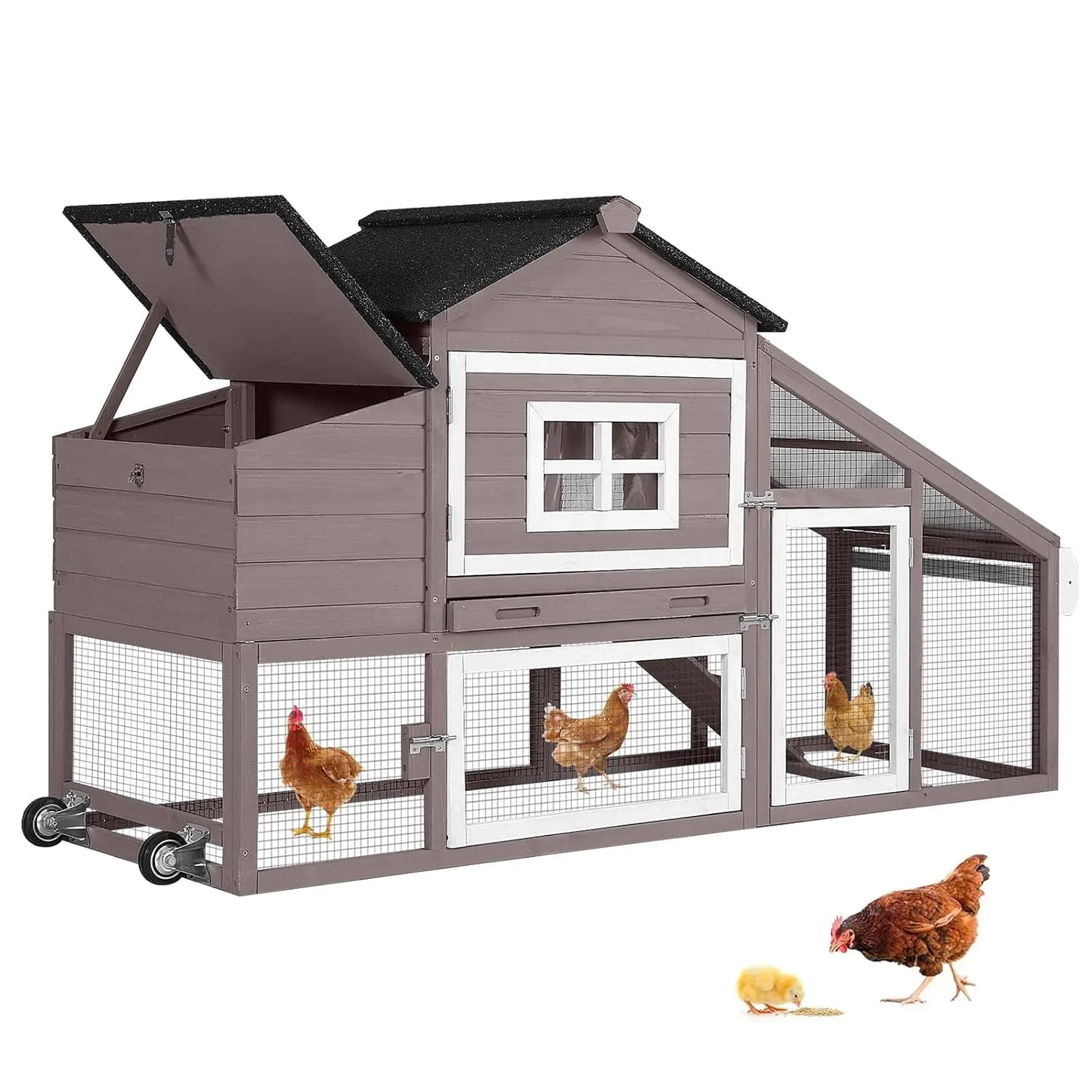 Chicken Coop Mobile Chicken House On Wheel Outdoor Rabbit Hutch for 2-4 Chickens 67", Customized