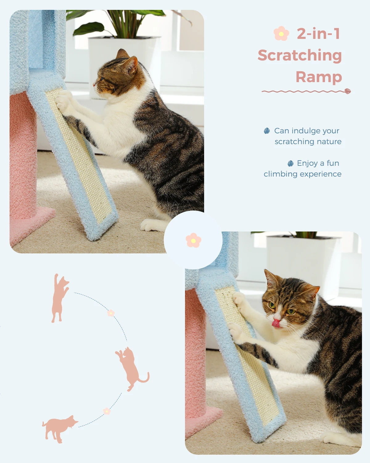 Flower Cat Tree, Multi-Level Cat Tower with Sisal Scratching Posts, Hammock, Ramp, Top Perch, Cat Condo for Indoor, Kitten Toys