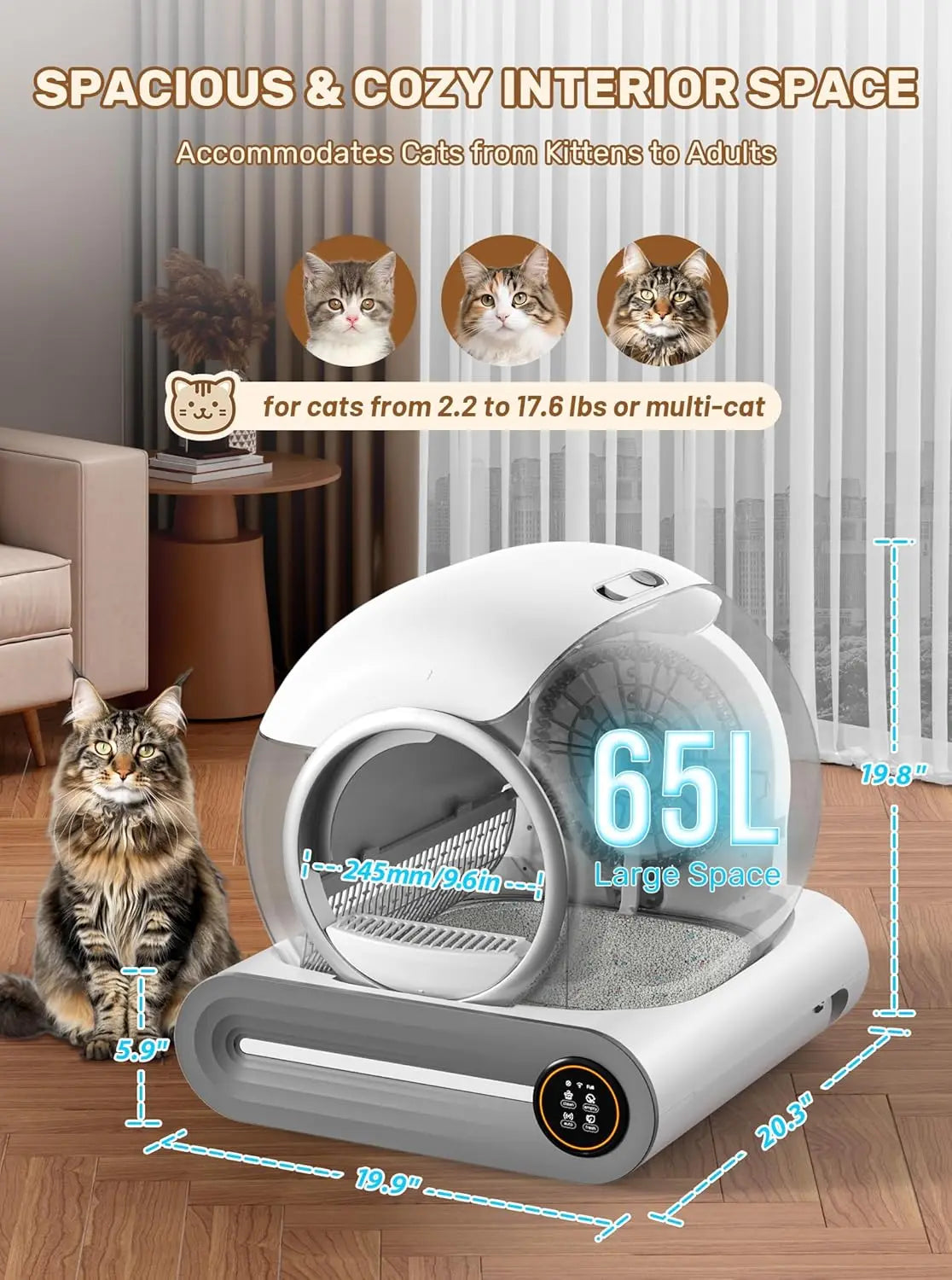 Automatic Litter Box, (2026) Multi-Function Upgrade Robot Self Cleaning Litter Box for Multiple Cats, 65L+9L Extra, Customized