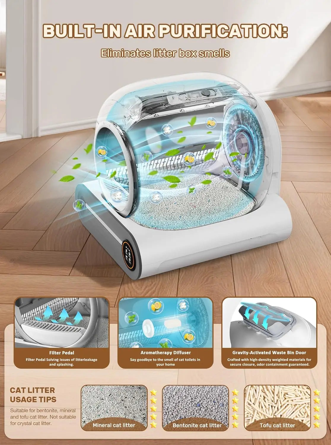 Automatic Litter Box, (2026) Multi-Function Upgrade Robot Self Cleaning Litter Box for Multiple Cats, 65L+9L Extra, Customized
