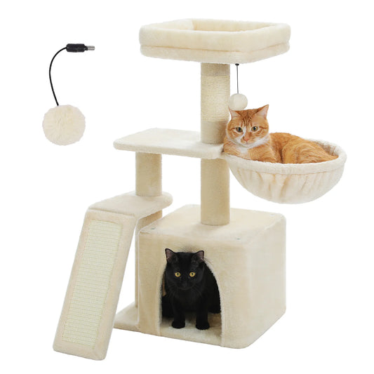 Small Cat Tree Cat Tower with Natural Sisal Scratching Post,Spacious Top Perch,Privite Cat Condo Perfect for Indoor Cats