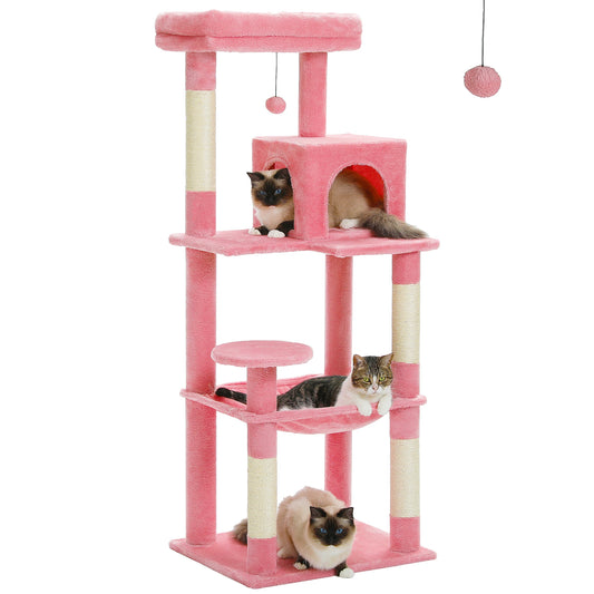 Multi-Level Cat Tower with Large Hammock Sisal Covered Scratching Posts Cozy Condo and Top Perch