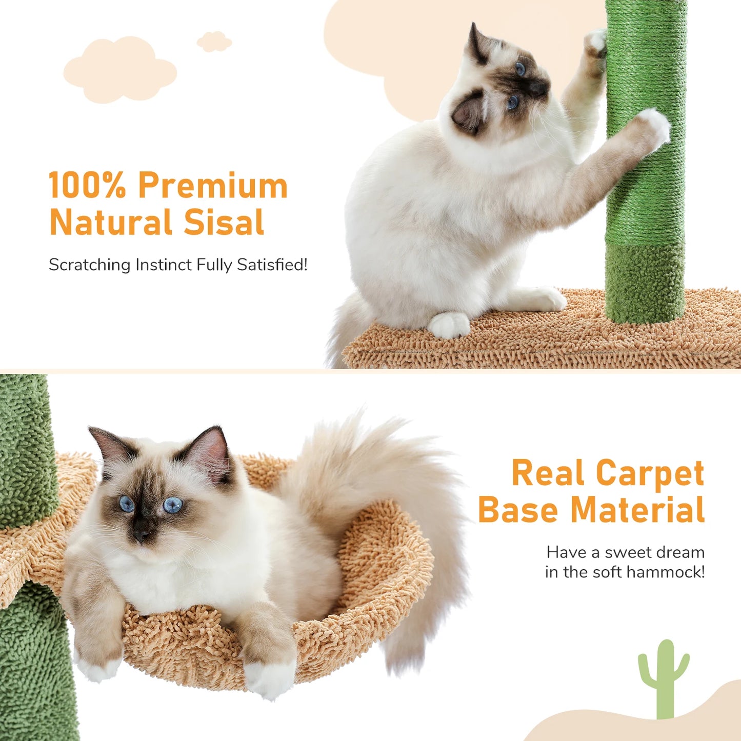 Cactus 5-Tier Floor to Ceiling Cat Tower with Scratching Post, Hammock, Dangling Ball for Indoor Cats