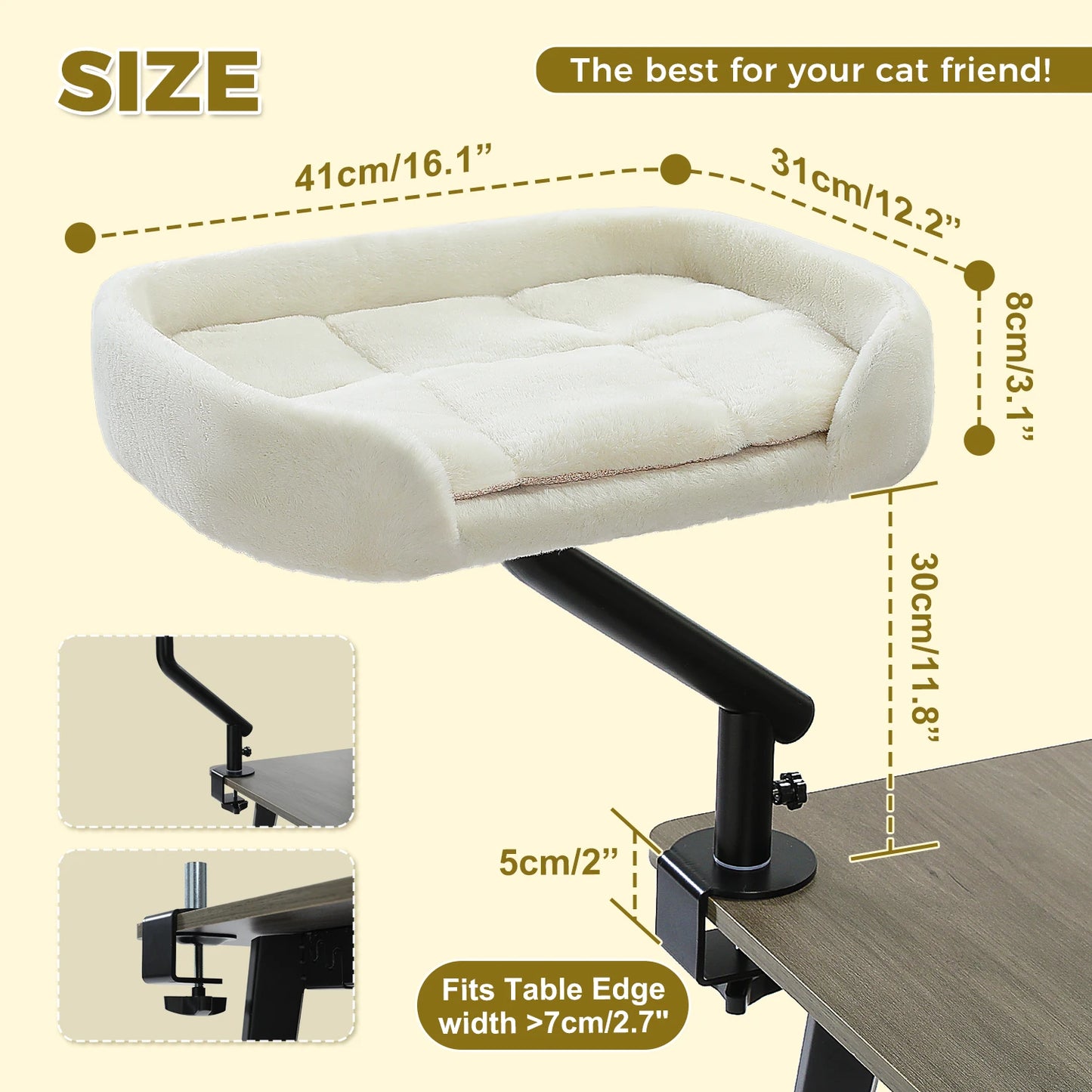 Cat Desk Bed, 360° Rotatable Cat Bed Stand for Indoor Cats, Adjustable Cat Basket