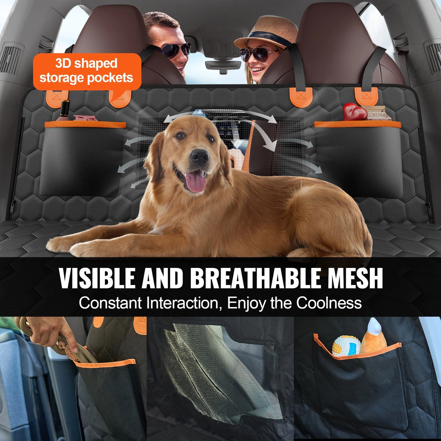 SucceBuy Back Seat Car Dog Hammock with Mesh Window and Storage Pocket, Supports 350lbs