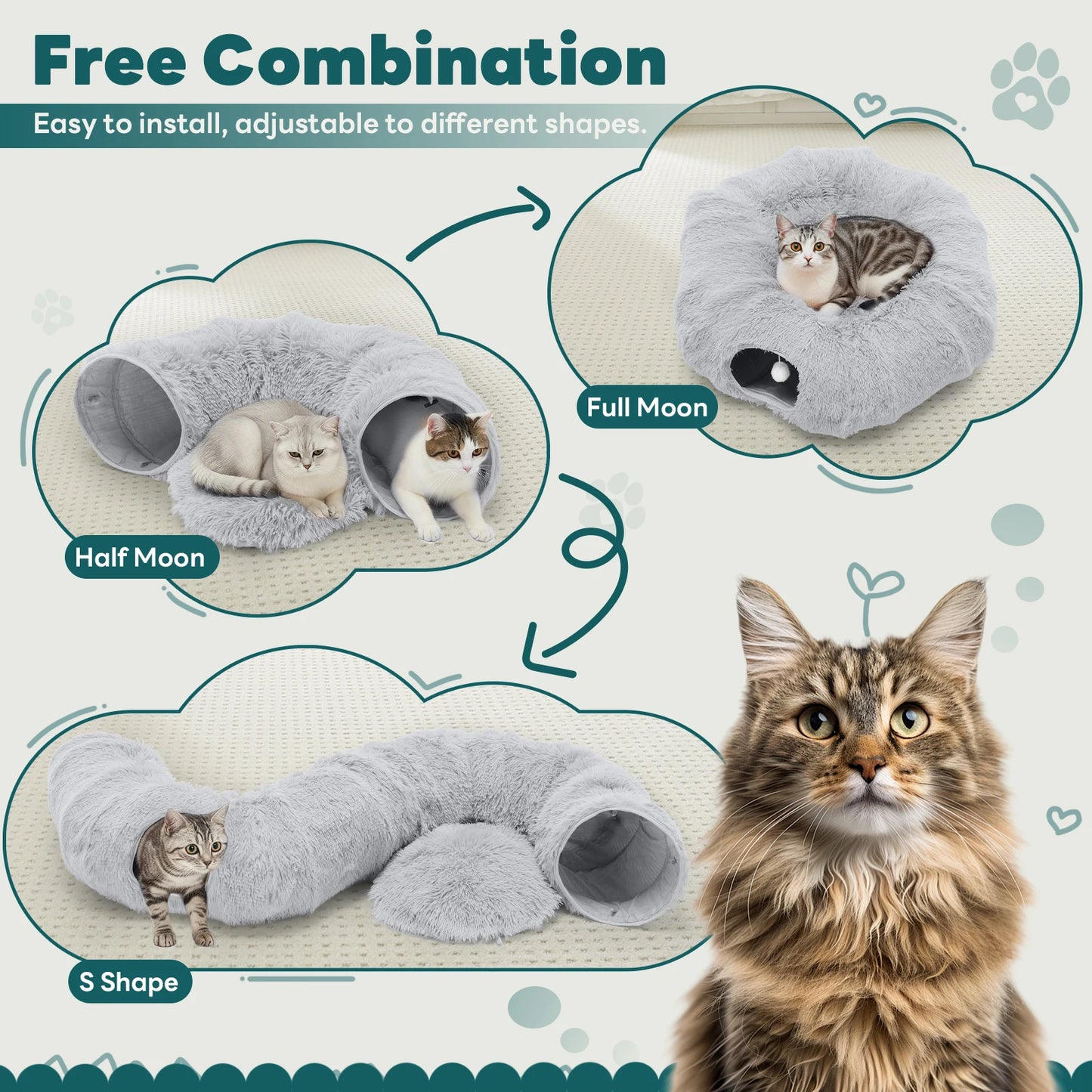 Cat Tunnel Bed with Soft Plush Washable Multifunctional Playground