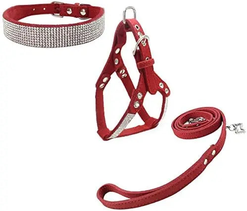 Trendy Newtensina Dog Collar Set – Fashion Harness & Leash for Dogs, Red XS