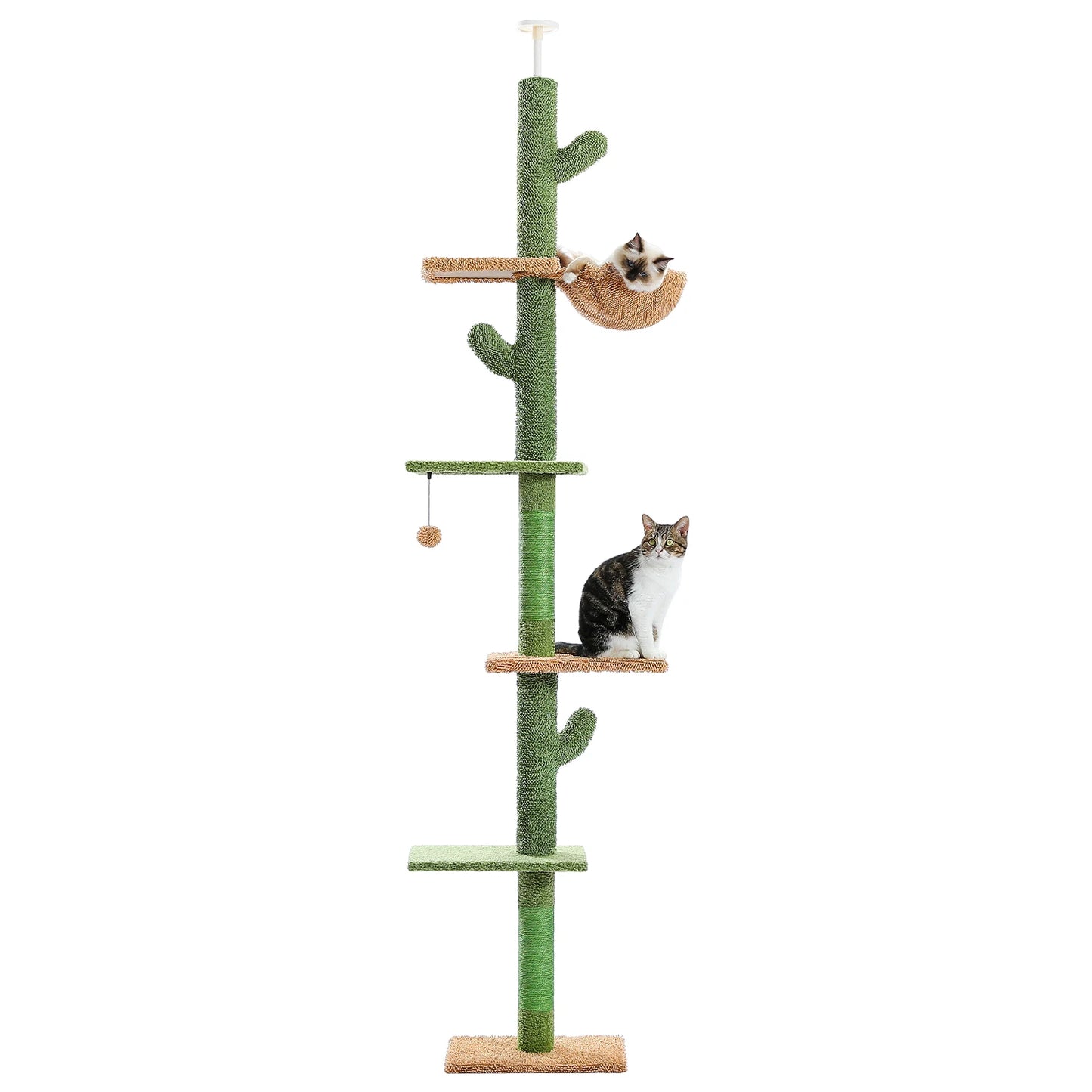 Cactus 5-Tier Floor to Ceiling Cat Tower with Scratching Post, Hammock, Dangling Ball for Indoor Cats