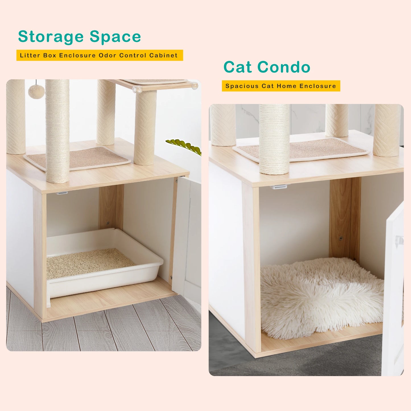Multi-Level Wood Cat Tree with Scratching Posts, Spacious Condo, Hammock, Top Perch, Cat Scratcher