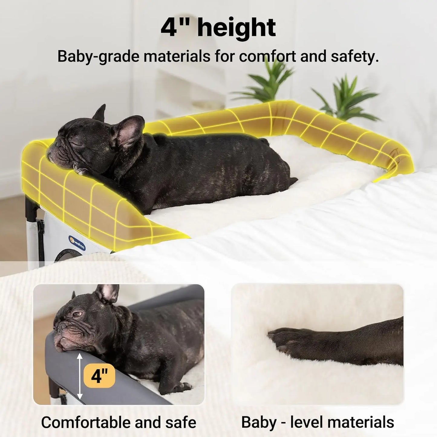 Elevated Pet Bunk Bed for Small to Medium Dogs and Cats, Grey - Attaches to Human Bed, Window Perch
