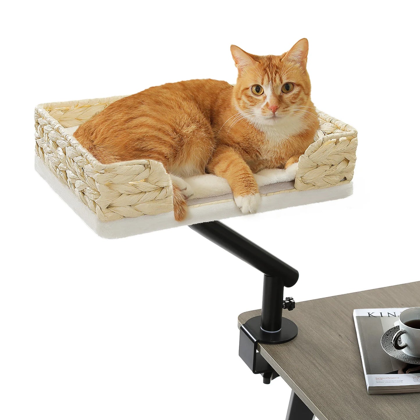 Cat Desk Bed, 360° Rotatable Cat Bed Stand for Indoor Cats, Adjustable Cat Basket