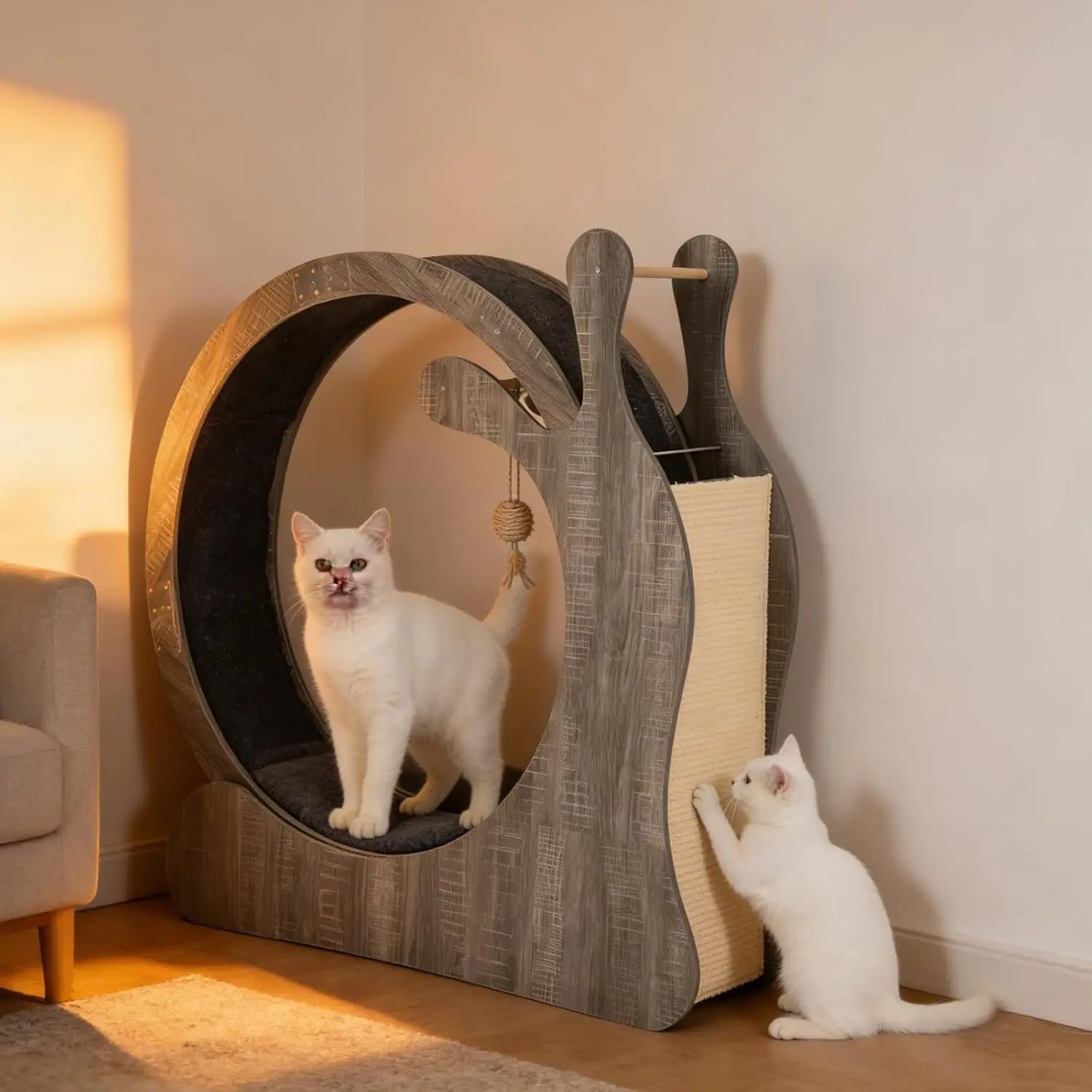 Cat Exercise Wheel, Large Cat Treadmill Wheel for Indoor Cats, 3-in-1 Cat Treadmill with Scratching Board and Play
