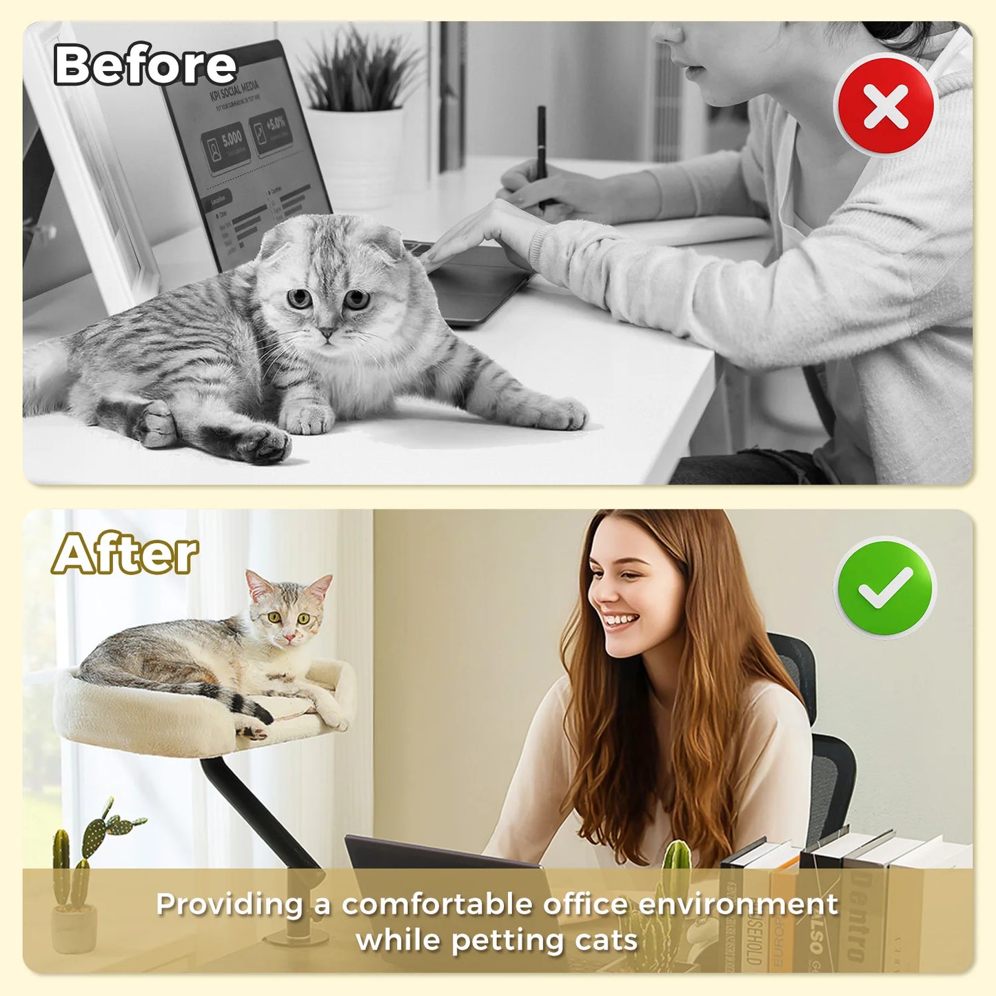 Cat Desk Bed, 360° Rotatable Cat Bed Stand for Indoor Cats, Adjustable Cat Basket