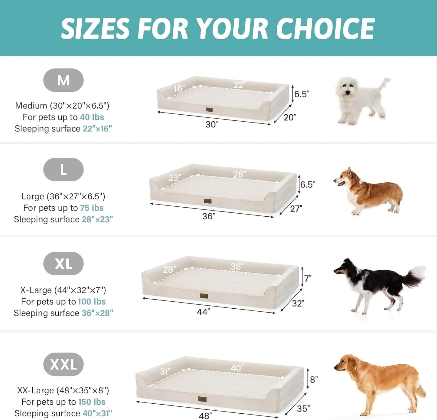 Orthopedic Dog Bed for Large Dogs, XL U-Shaped Sofa with Waterproof Lining, Egg Crate Foam Support Up to 100 lbs, Beige