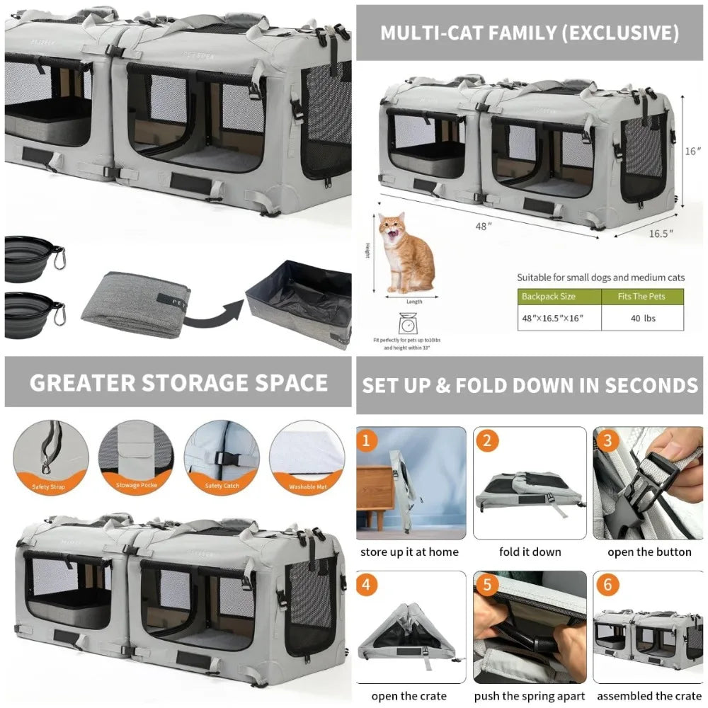 Extra Large Soft Sided Cat Carrier Portable Small Dog Carrier for 2 Cats 24''x16.5''x16'' Car Travel Pet Transport