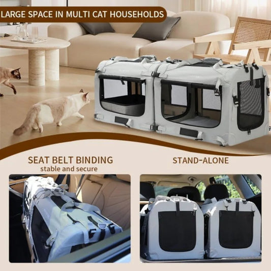 Extra Large Soft Sided Cat Carrier Portable Small Dog Carrier for 2 Cats 24''x16.5''x16'' Car Travel Pet Transport