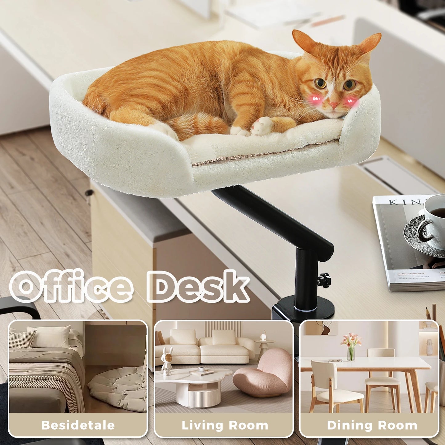 Cat Desk Bed, 360° Rotatable Cat Bed Stand for Indoor Cats, Adjustable Cat Basket