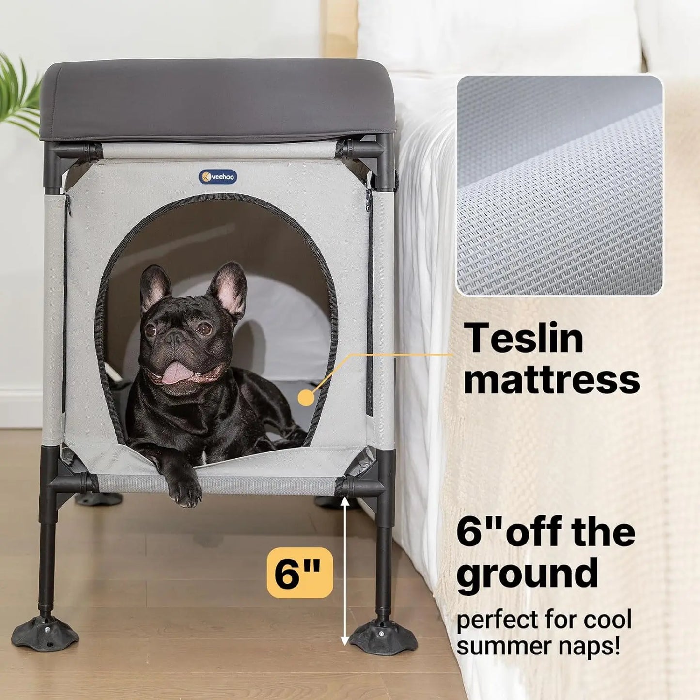 Elevated Pet Bunk Bed for Small to Medium Dogs and Cats, Grey - Attaches to Human Bed, Window Perch