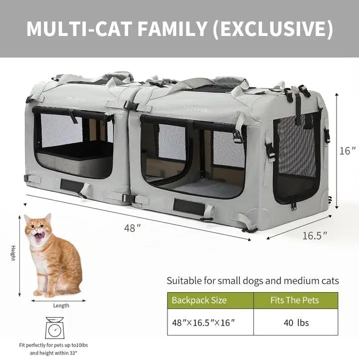 Extra Large Soft Sided Cat Carrier Portable Small Dog Carrier for 2 Cats 24''x16.5''x16'' Car Travel Pet Transport