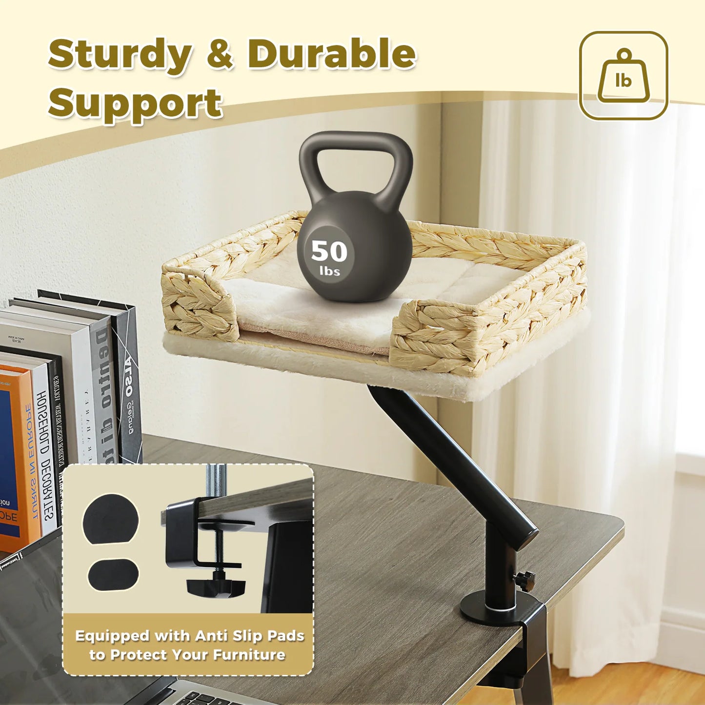 Cat Desk Bed, 360° Rotatable Cat Bed Stand for Indoor Cats, Adjustable Cat Basket