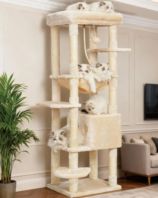 Heavy Duty 60 inches XXL Cat Tower for 20lbs Indoor Cats, Multi-Level Furniture Condo with Big Padded Plush