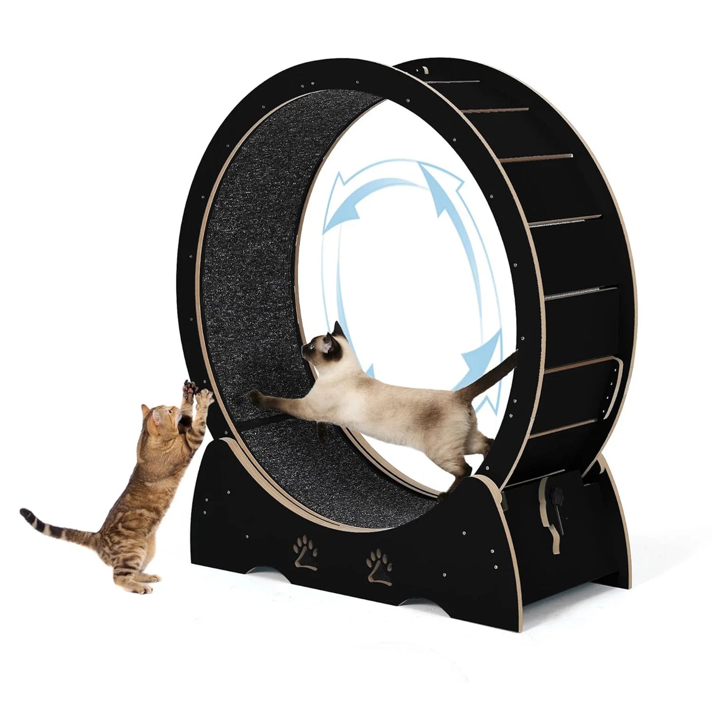 Large Wooden Cat Running Treadmill with Low Noise Carpeted Runway, Removable Carpet