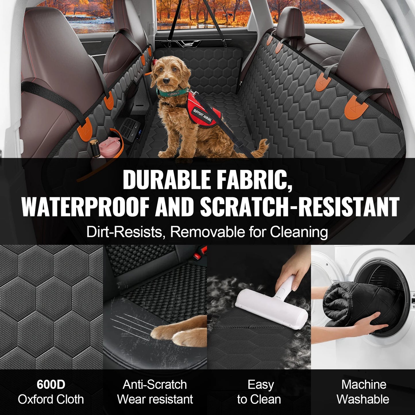 SucceBuy Back Seat Car Dog Hammock with Mesh Window and Storage Pocket, Supports 350lbs