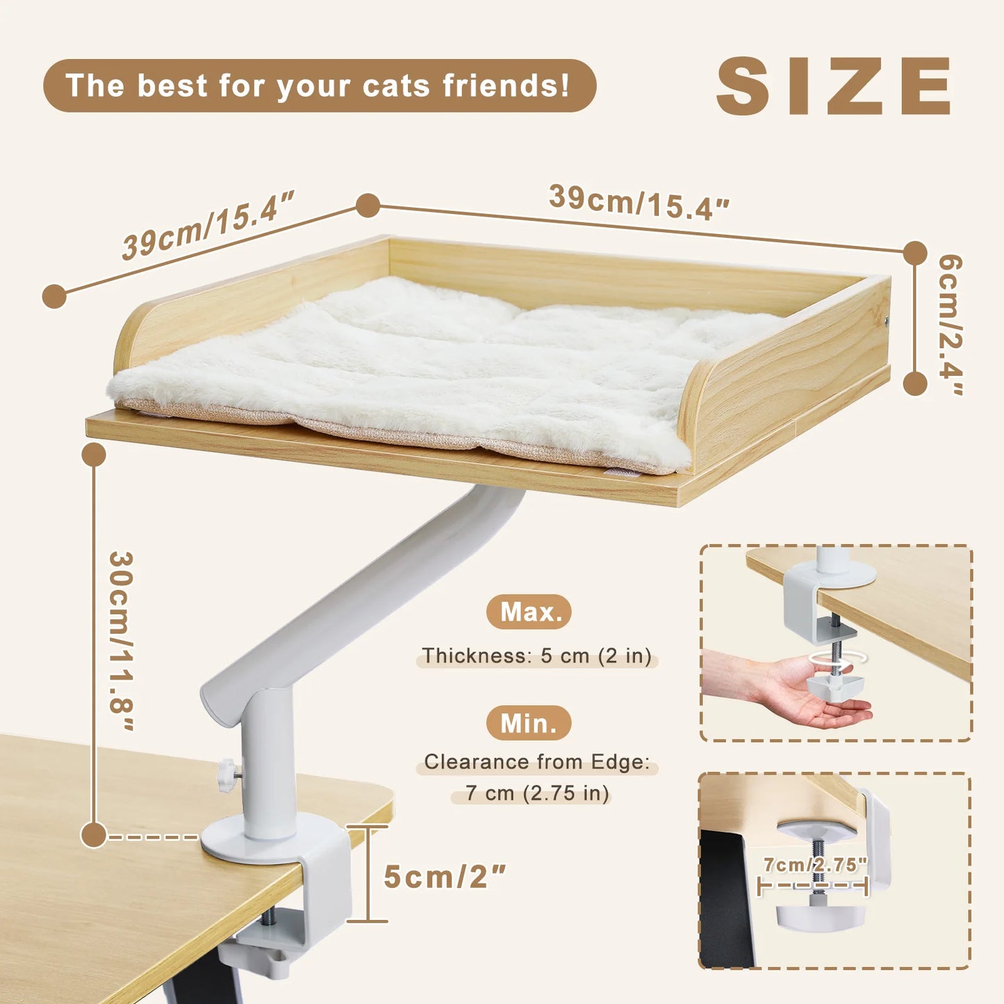 Cat Desk Bed, 360° Rotatable Cat Bed Stand for Indoor Cats, Adjustable Cat Basket