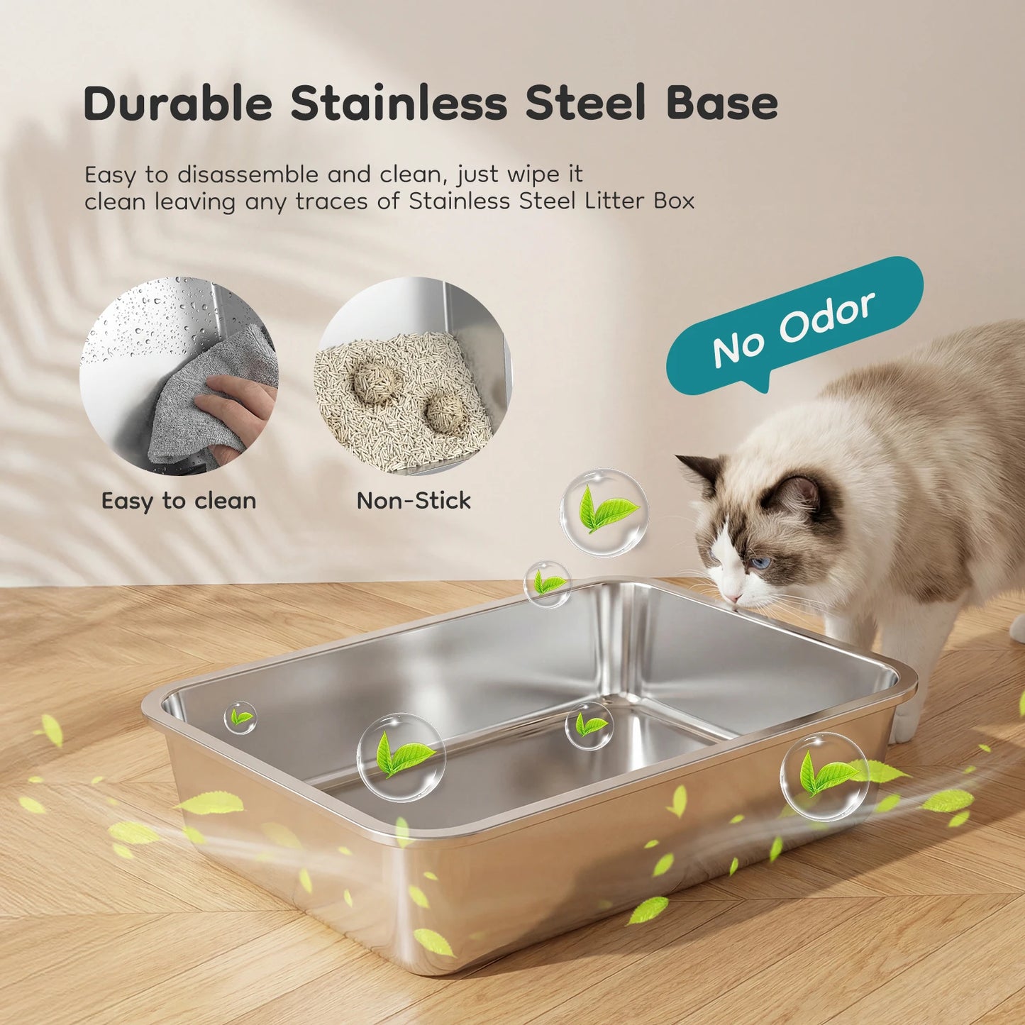 JHK 24IN Stainless Steel Cat Litter Box with Fully Enclosed 30L Large Cat Litter Box for Big Cats Cat - Box Scoop and Mat Included