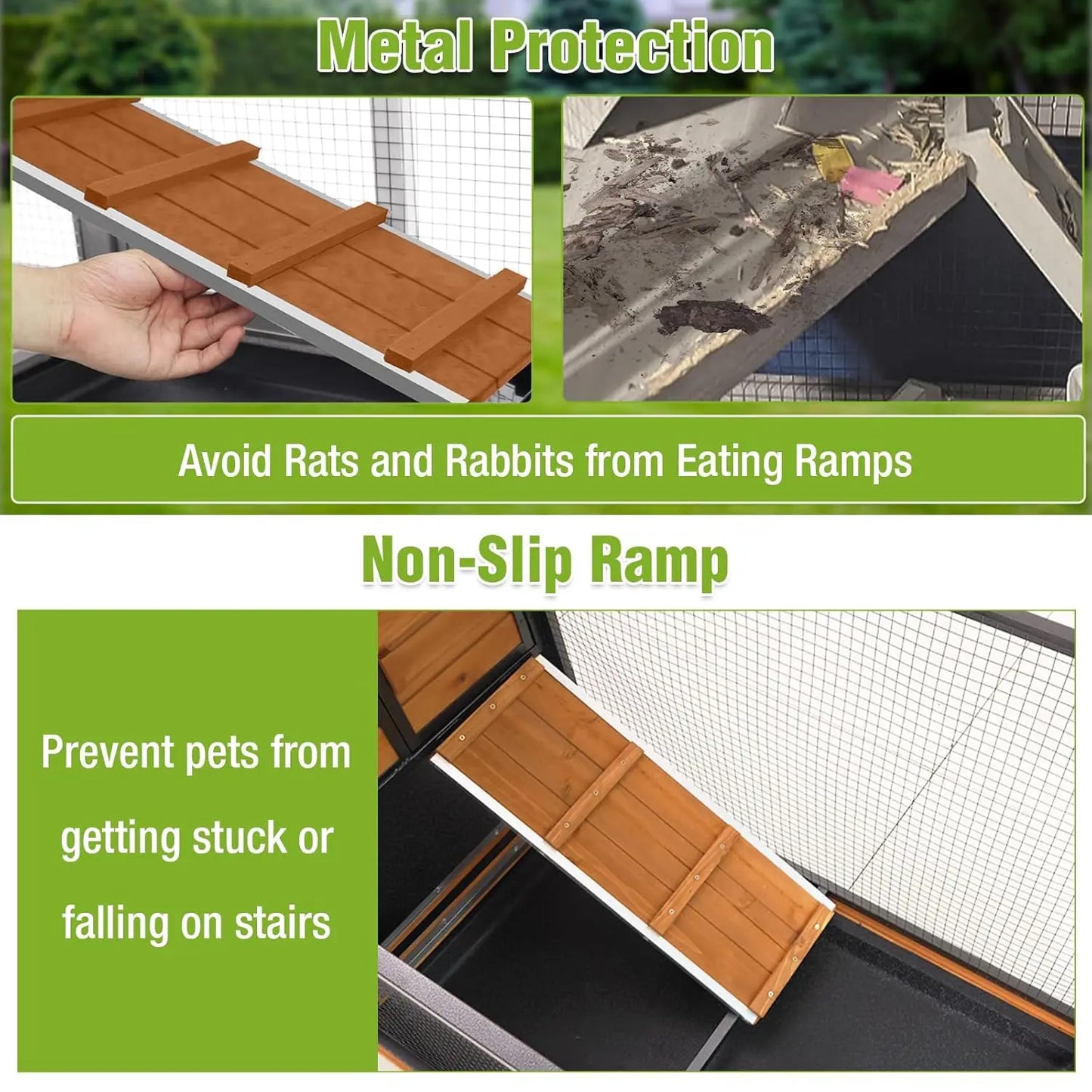 2-Story Rabbit Hutch with Chew-Proof Full Metal Frame for Indoor/Outdoor - 62" Bunny Cage with 6 Locking Casters