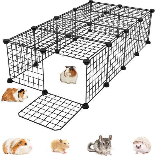 Expandable Small Animal Cage with Door and Top, 49.2x24.6x12.2 inches, Suitable for Guinea Pigs, Rabbits, Hamsters, Hedgehogs