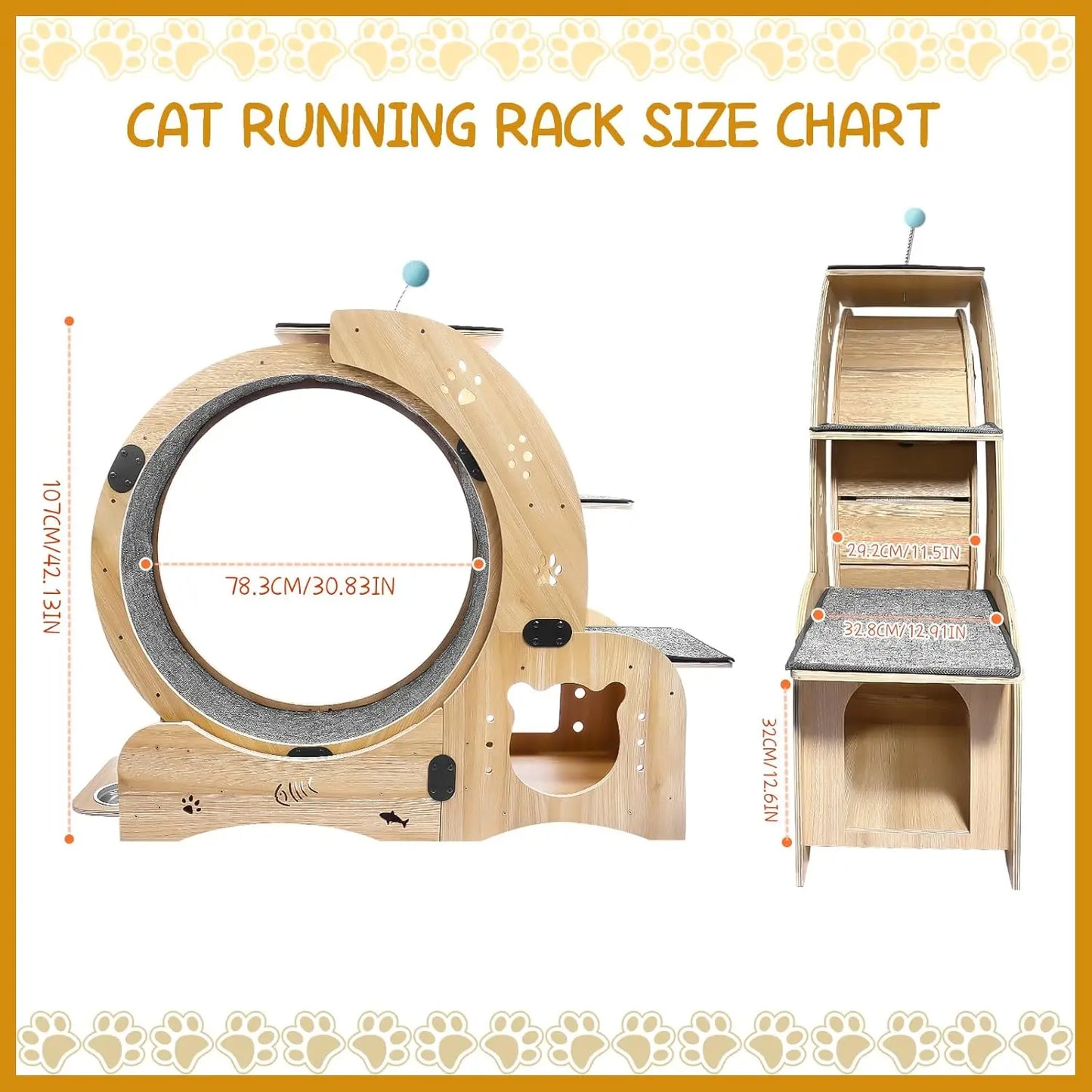 55" Cat Wheel with Cat Bed, Scratching Board, Detachable Mat, Climbing Frame, & Nest