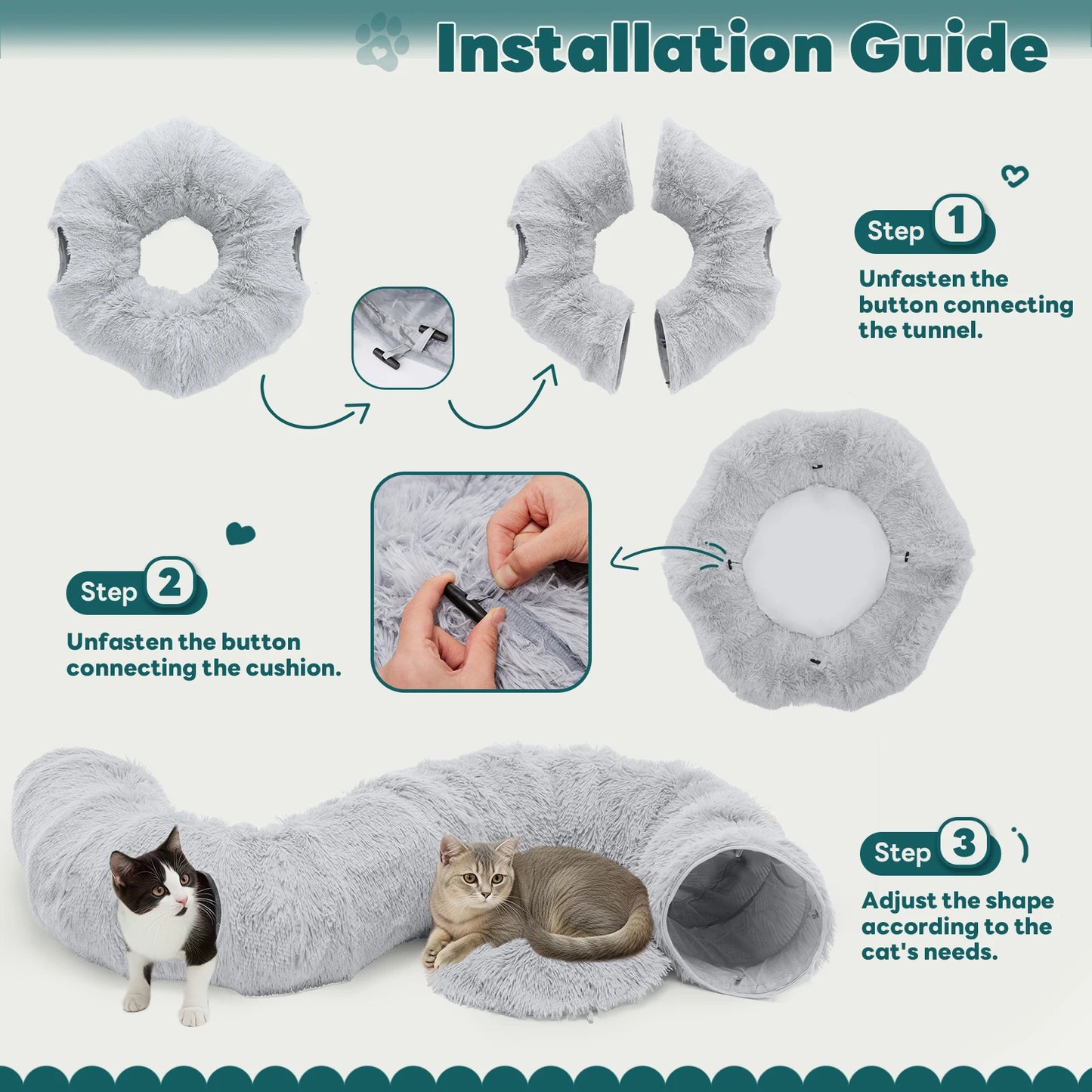 Cat Tunnel Bed with Soft Plush Washable Multifunctional Playground
