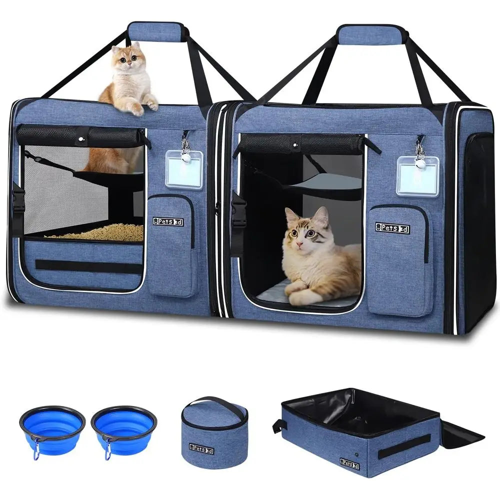 2 in 1 Double Cat Travel Carrier with Litter Box, 38"x17"x18"