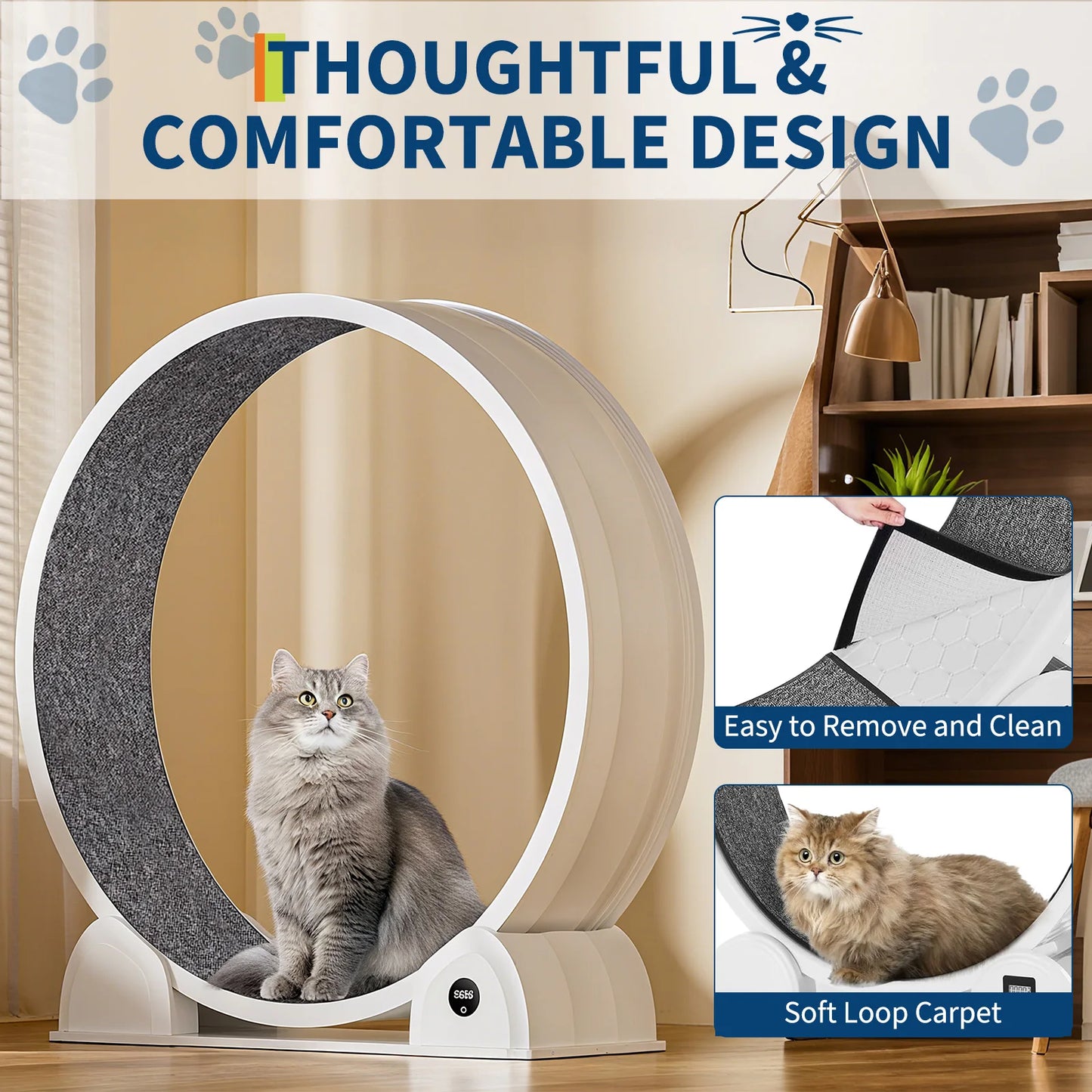 Quiet 45-inch Cat Exercise Wheel with Pedometer, Removable Mat, Pet Fitness Training Toy for Indoor, Promote Health/Weight Loss