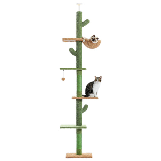 Cactus 5-Tier Floor to Ceiling Cat Tower with Scratching Post, Hammock, Dangling Ball for Indoor Cats