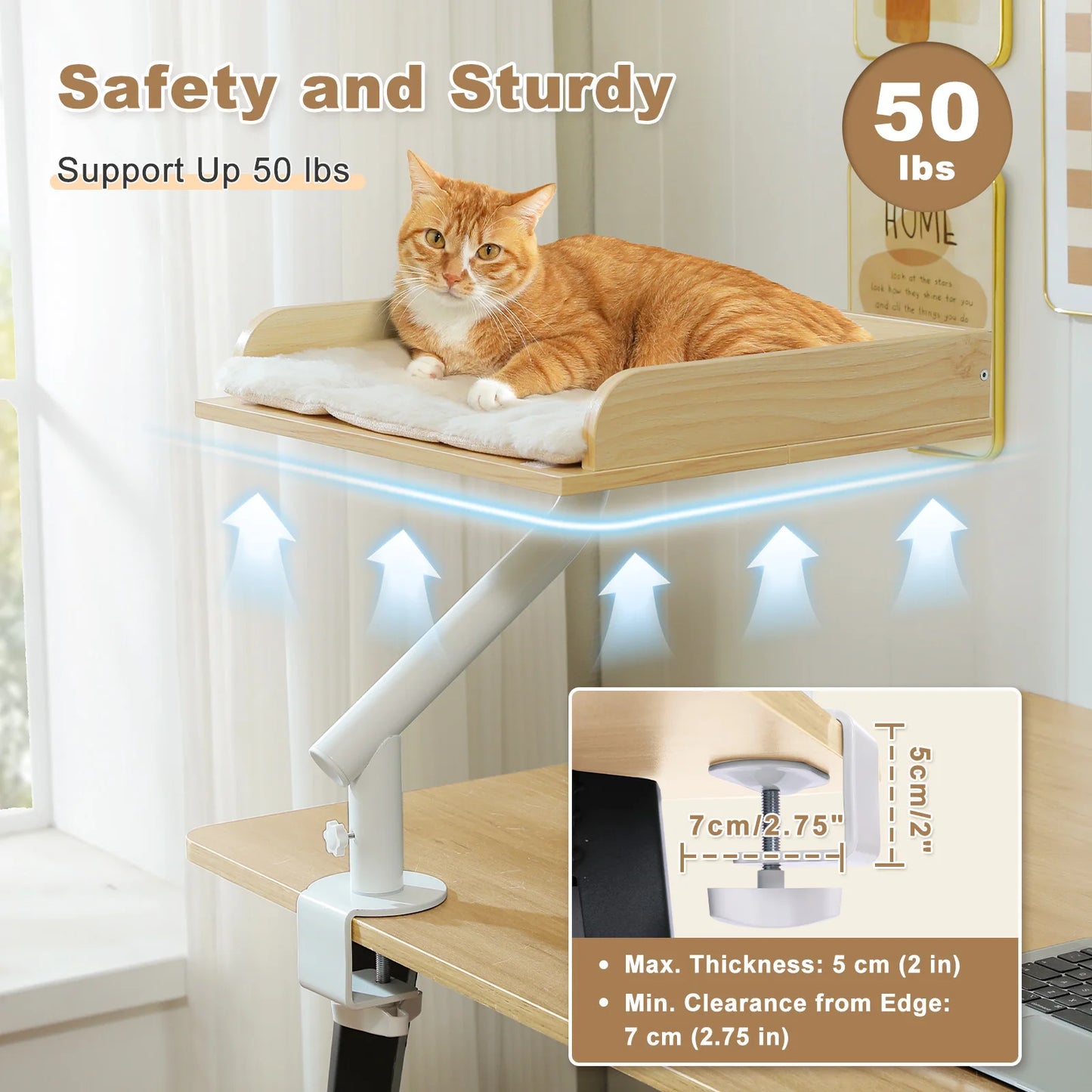 Cat Desk Bed, 360° Rotatable Cat Bed Stand for Indoor Cats, Adjustable Cat Basket