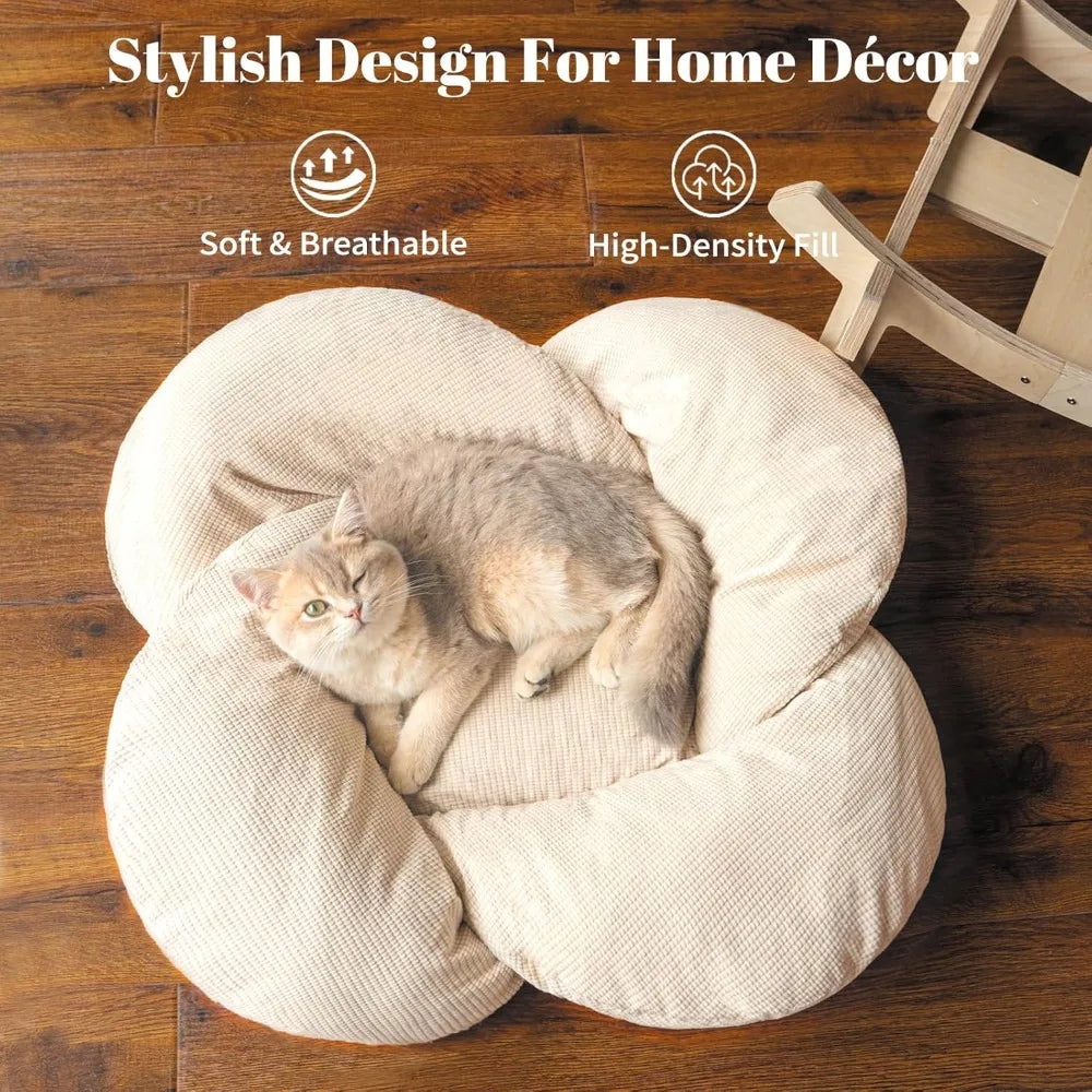 Elevated Cat Bed Wooden With Cushion Fluffy Pet Couch Sofa For Indoor Cats Raised Kitty Lounge Chair Suitable