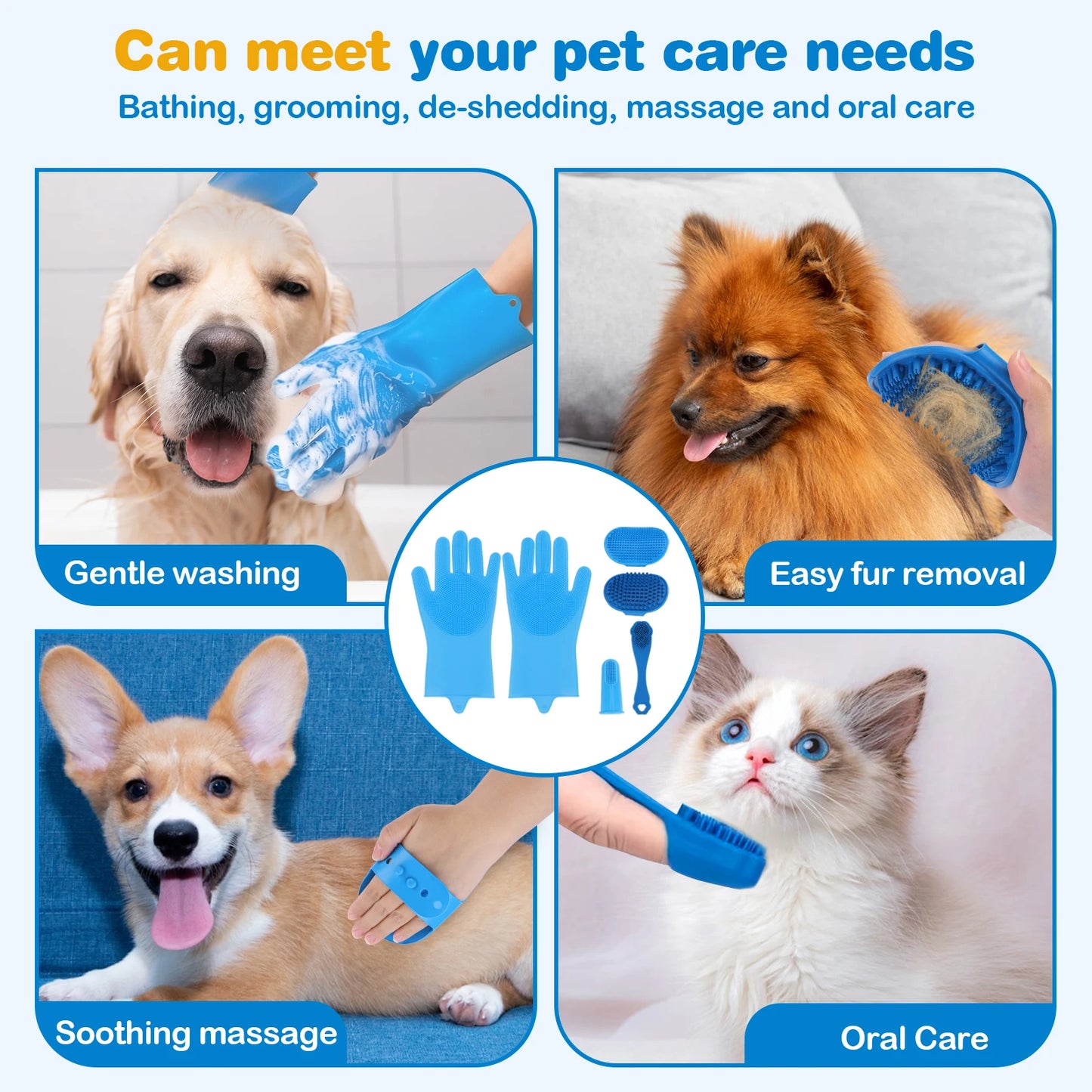 6PCS Pet Silicone Grooming Kit