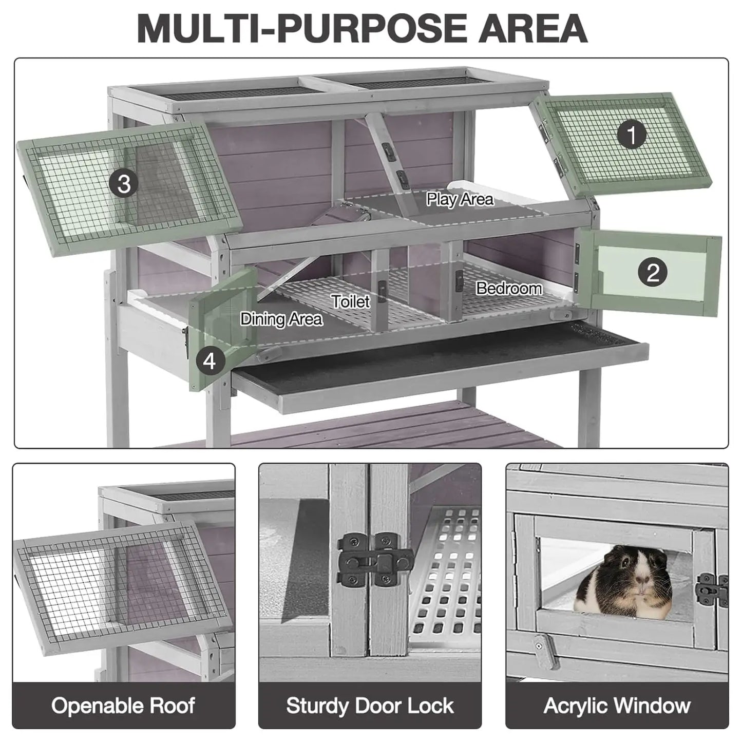 Guinea Pig Cages with Wheels, Large Hamster Cage with Anti-Chewing Ramp and Hideouts, Zinc Cool Plate