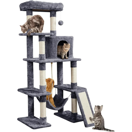 Yah 63" Multi-Level Cat Tree with Sisal Scratching Posts,Condo Hammock Dangling Ball,Platform for Cats Play Sleep