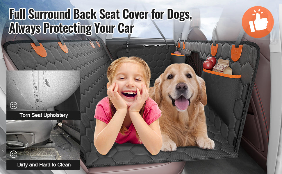 SucceBuy Back Seat Car Dog Hammock with Mesh Window and Storage Pocket, Supports 350lbs